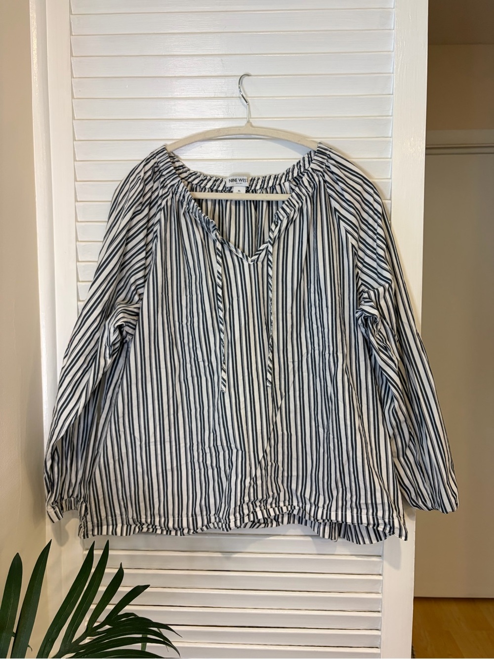 Nine West Jeans 100% Cotton Striped Long Sleeve Blouse Size XL Coastal